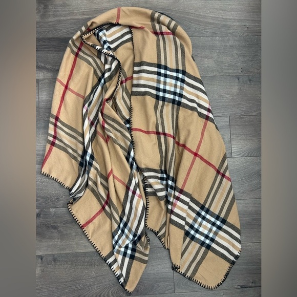Jackets & Blazers - Plaid Tan and Red Classy Poncho